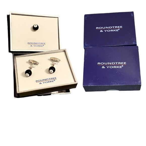 Men's Cuff Links and Lapel Pin Roundtree & Yorke Eight Ball Pool Billiards - Picture 3 of 3